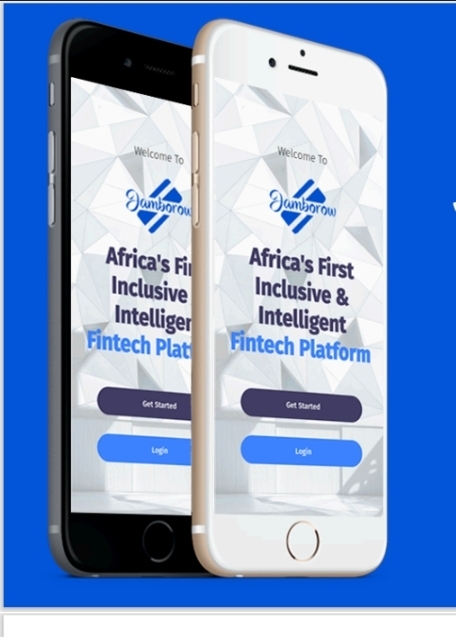 Jamborow fintech app displayed on two smartphones showing Africa's first inclusive and intelligent fintech platform